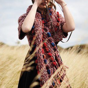 NEW ✨ Anthropologie Handknit Pom Pom Sweater Scarf